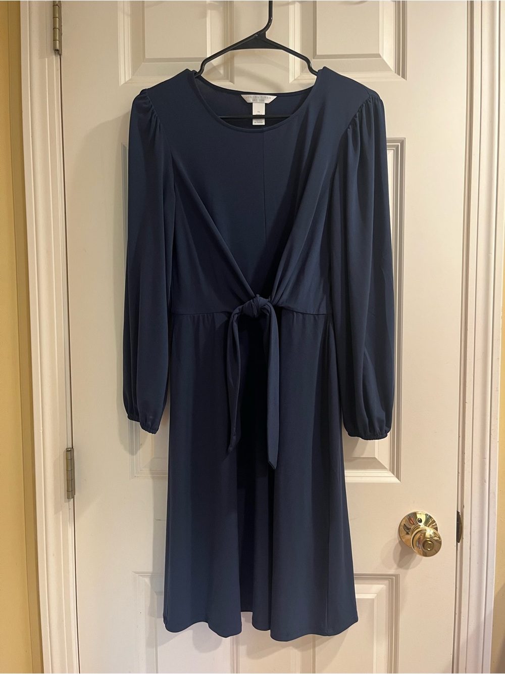 London Times Navy Tie-Waist Midi Dress